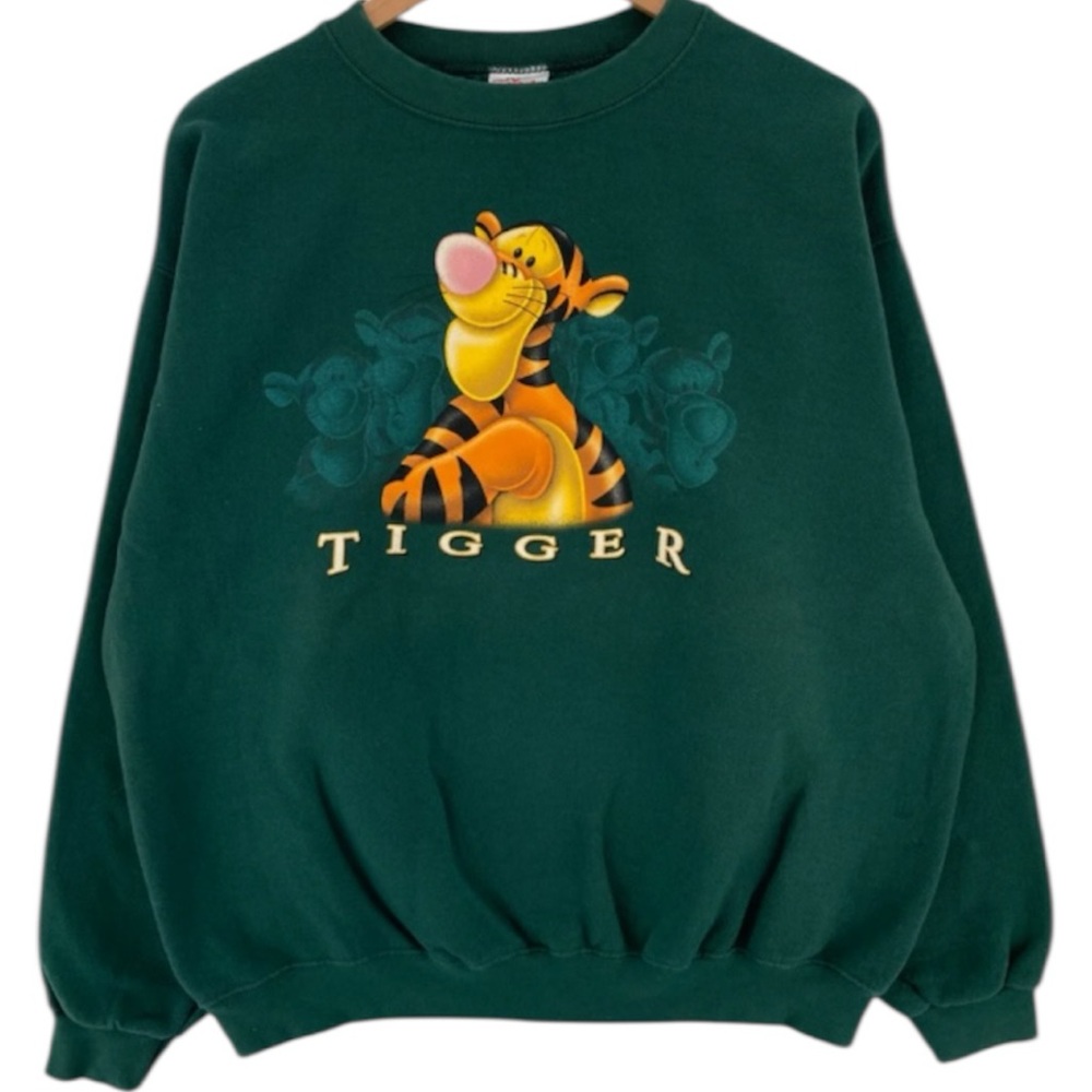 Vtg Disney 90’s Forest Green Tigger Crew Neck Cotton Blend Size M Sweat Shirt